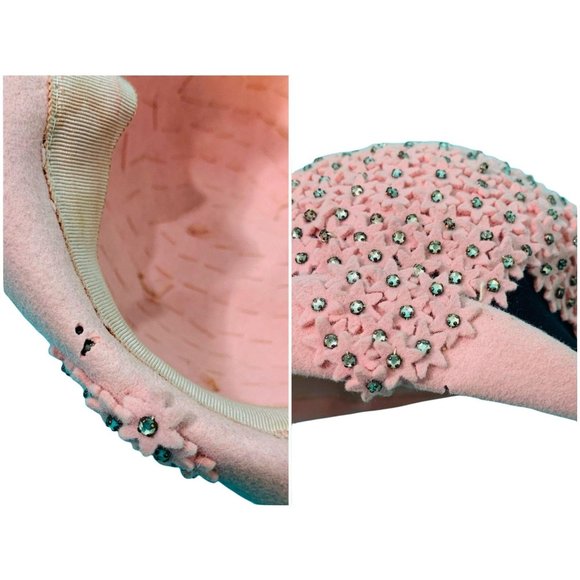 Vintage 1950s Pink Hat Floral Rhinestone Mohlfelder's Cap - Picture 10 of 10